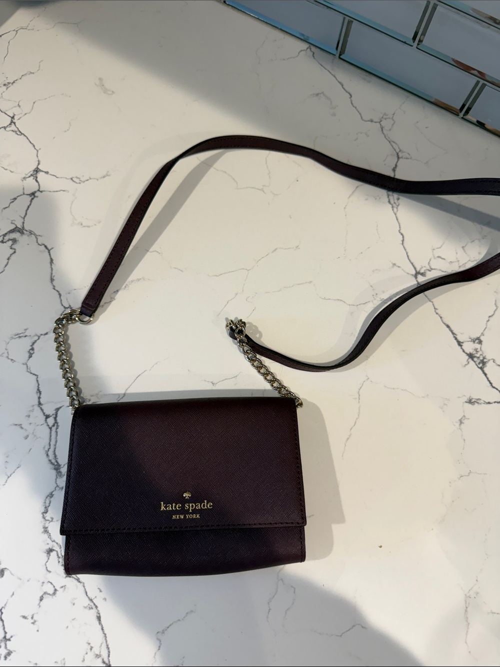 kate spade Plum Saffiano Crossbody with Gold Chain